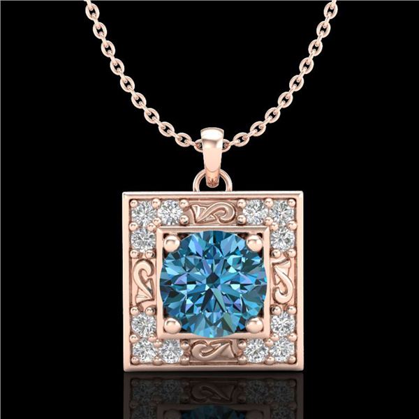 1.02 ctw Fancy Intense Blue Diamond Art Deco Necklace 18k Rose Gold - REF-125W5H