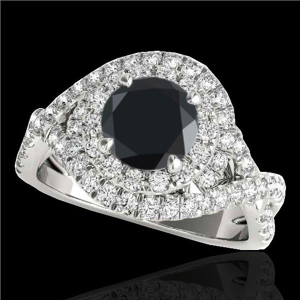 2 ctw Certified VS Black Diamond Solitaire Halo Ring 10k White Gold - REF-74W2H