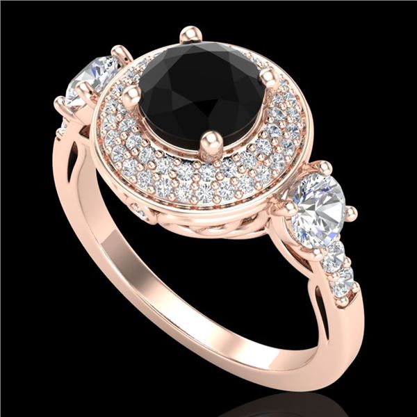 2.05 ctw Fancy Black Diamond Art Deco 3 Stone Ring 18k Rose Gold - REF-180H2R