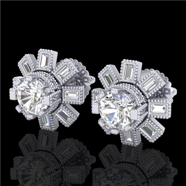 1.77 ctw VS/SI Diamond Solitaire Art Deco Stud Earrings 18k White Gold - REF-263R6K