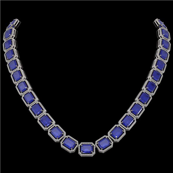 84.94 ctw Sapphire & Diamond Micro Pave Halo Necklace 10k White Gold - REF-859M5G