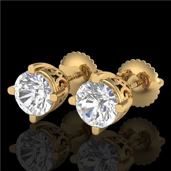 1.5 ctw VS/SI Diamond Solitaire Art Deco Stud Earrings 18k Yellow Gold - REF-318K2Y