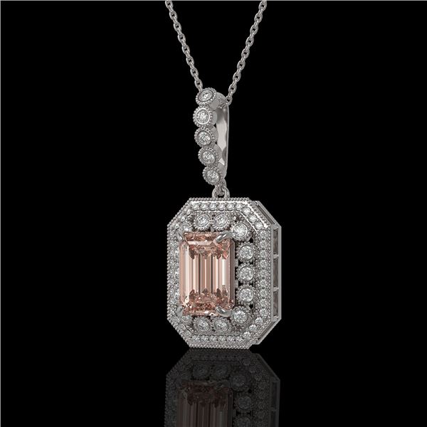 6.05 ctw Morganite & Diamond Victorian Necklace 14K White Gold - REF-272K8Y