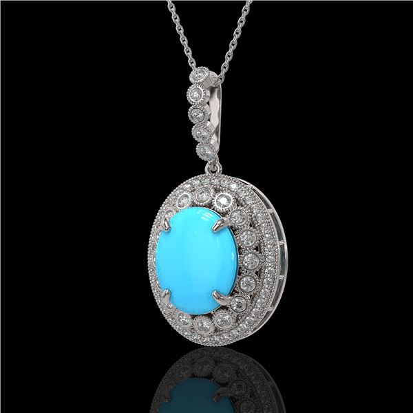 8.97 ctw Turquoise & Diamond Victorian Necklace 14K White Gold - REF-245K5Y