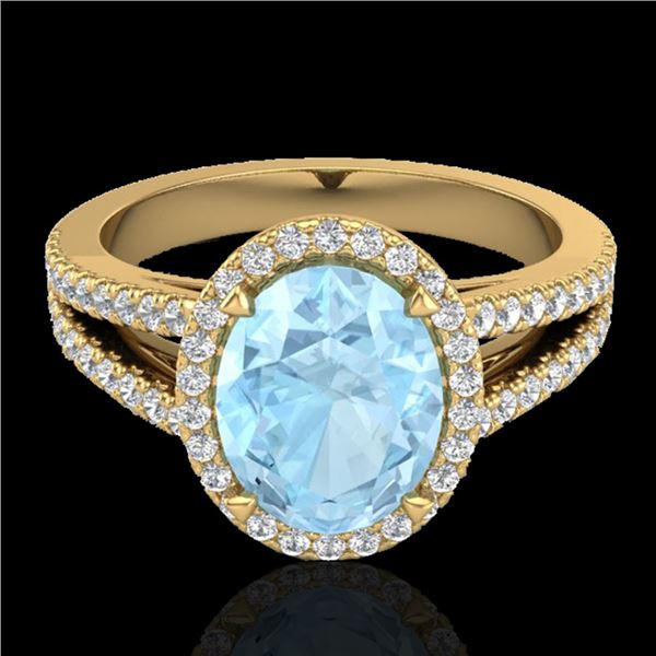 3 ctw Aquamarine & Micro VS/SI Diamond Halo Ring 18k Yellow Gold - REF-83W6H