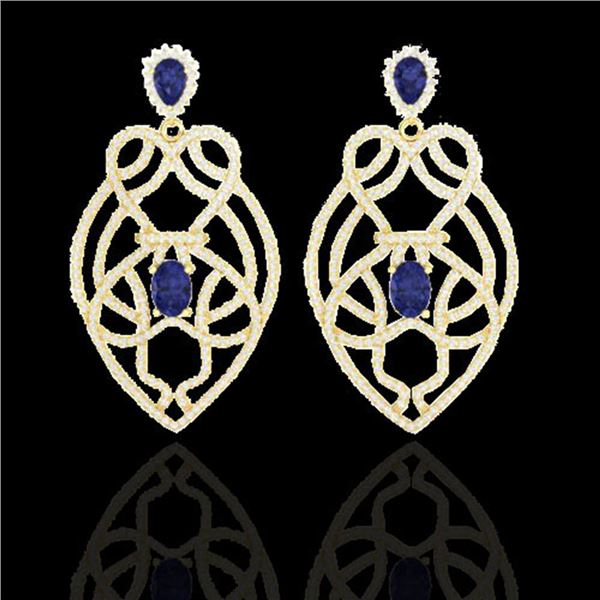 7 ctw Tanzanite & Micro Pave VS/SI Diamond Earrings 14k Yellow Gold - REF-381A8N