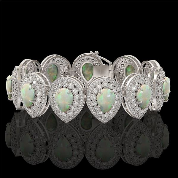 46.44 ctw Certified Opal & Diamond Victorian Bracelet 14K White Gold - REF-1468F4M