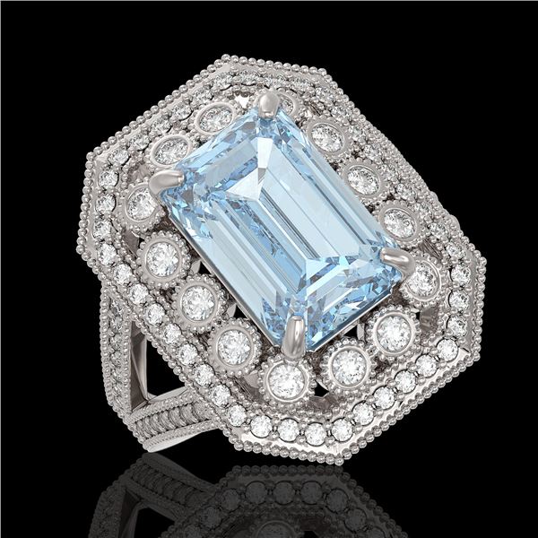 5.69 ctw Certified Aquamarine & Diamond Victorian Ring 14K White Gold - REF-170A9N