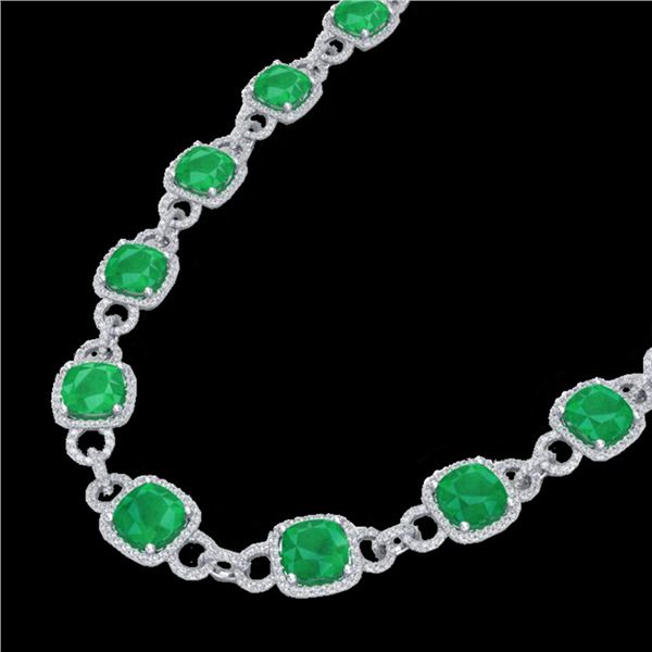 56 ctw Emerald & Micro VS/SI Diamond Eternity Necklace 14k White Gold - REF-960K2Y