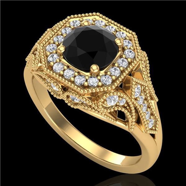 1.75 ctw Fancy Black Diamond Engagment Art Deco Ring 18k Yellow Gold - REF-136G4W