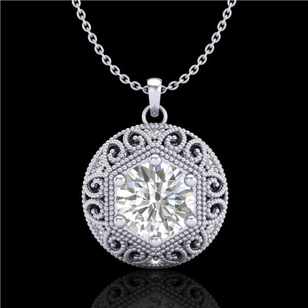 1.11 ctw VS/SI Diamond Solitaire Art Deco Stud Necklace 18k White Gold - REF-285X2A