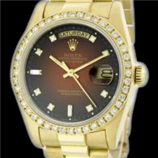 Rolex Men's 18K Yellow President, QuickSet, Diamond Dial & Diamond Bezel