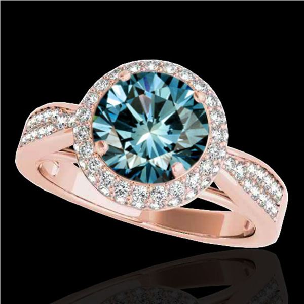 2.15 ctw SI Certified Fancy Blue Diamond Halo Ring 10k Rose Gold - REF-231K8Y