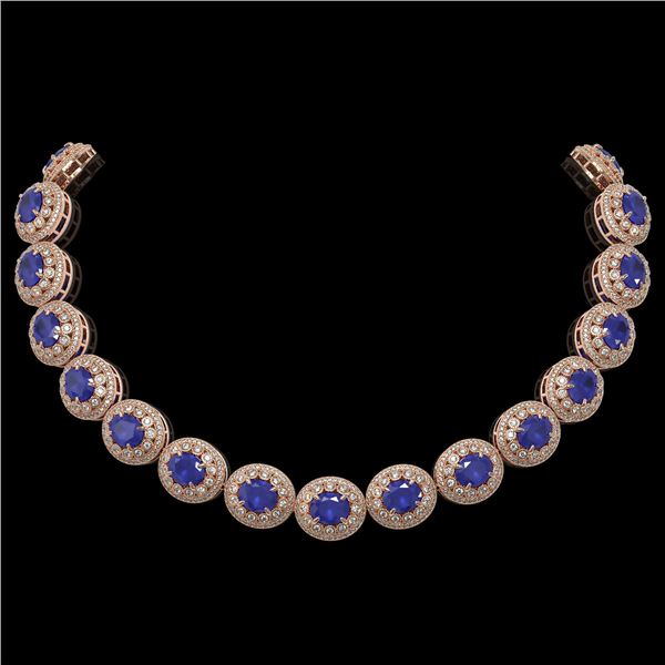 111.75 ctw Sapphire & Diamond Victorian Necklace 14K Rose Gold - REF-2935N8F