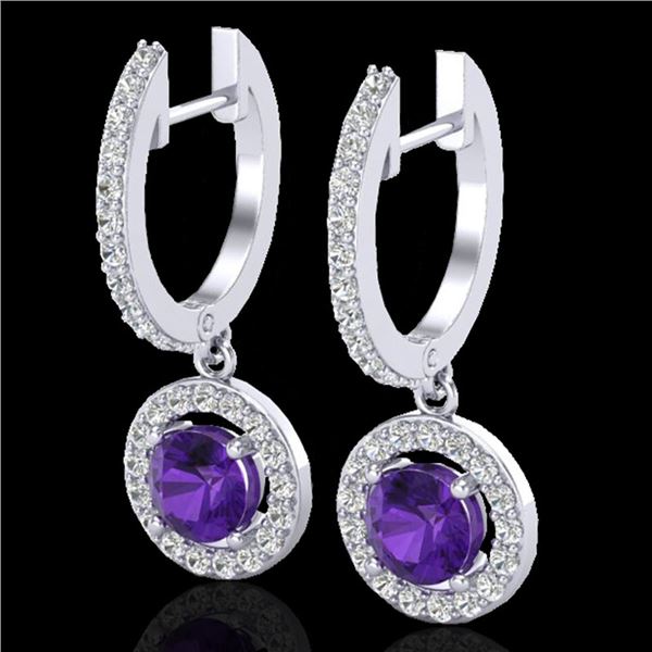 1.75 ctw Amethyst & Micro Pave VS/SI Diamond Earrings 18k White Gold - REF-86A2N