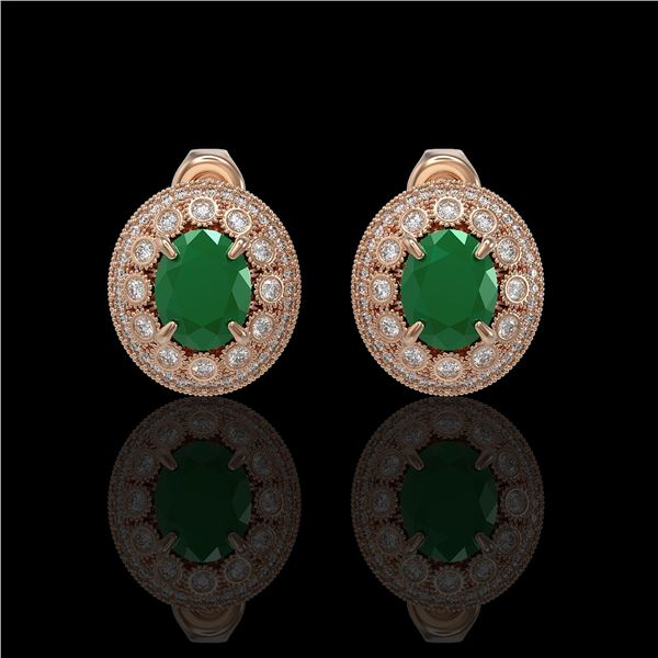 8.84 ctw Certified Emerald & Diamond Victorian Earrings 14K Rose Gold - REF-227R3K