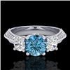 Image 2 : 1.81 ctw Intense Blue Diamond Art Deco 3 Stone Ring 18k White Gold - REF-236K4Y