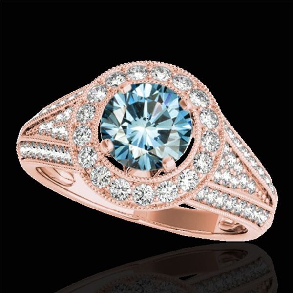 1.7 ctw SI Certified Fancy Blue Diamond Solitaire Halo Ring 10k Rose Gold - REF-170K5Y