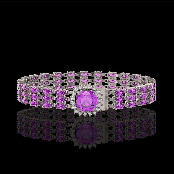 24.75 ctw Amethyst & Diamond Bracelet 14K White Gold - REF-281Y8X