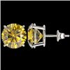 Image 2 : 5 ctw Certified Intense Yellow Diamond Stud Earrings 10k White Gold - REF-810A2N