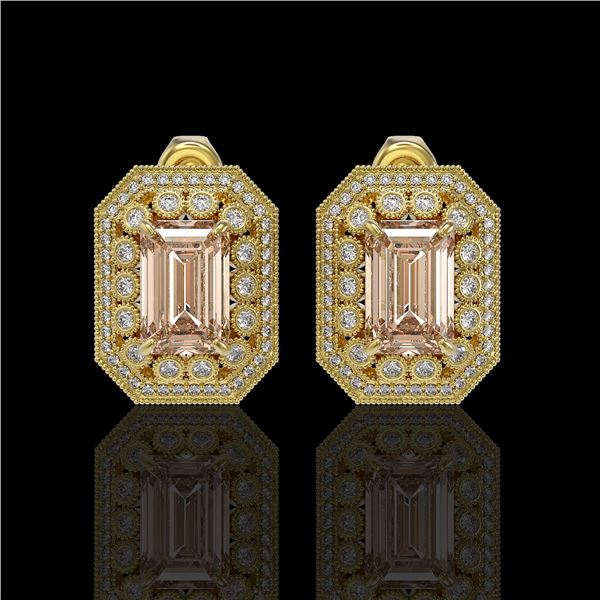 11.69 ctw Morganite & Diamond Victorian Earrings 14K Yellow Gold - REF-381N5F