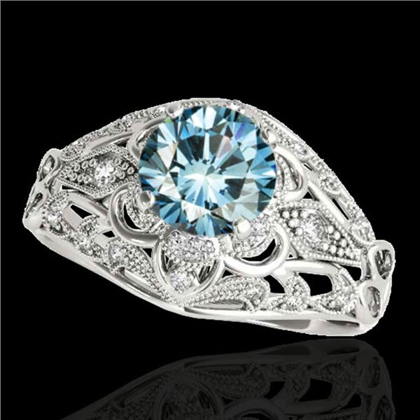 1.36 ctw SI Certified Blue Diamond Solitaire Antique Ring 10k White Gold - REF-129K5Y