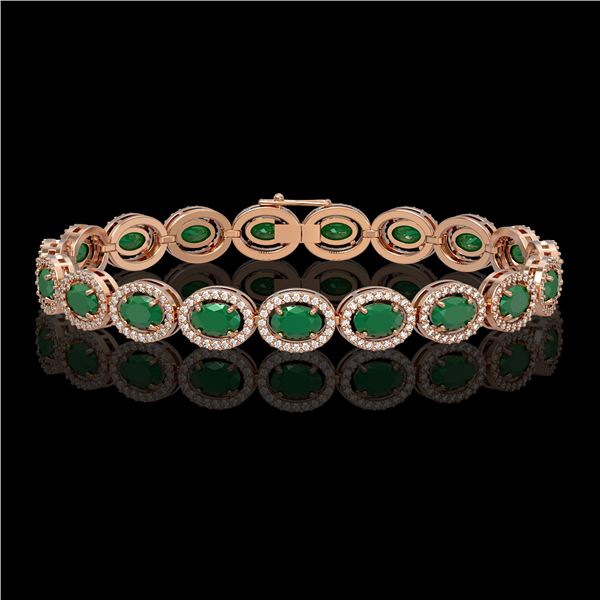 15.2 ctw Emerald & Diamond Micro Pave Halo Bracelet 10k Rose Gold - REF-300F2M