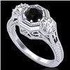1.05 ctw Fancy Black Diamond Art Deco 3 Stone Ring 18k White Gold - REF-123W6H