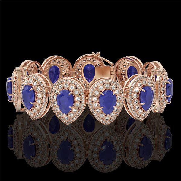 56.04 ctw Sapphire & Diamond Victorian Bracelet 14K Rose Gold - REF-1418M2G