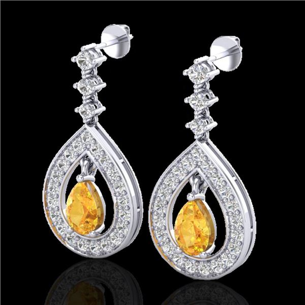 2.25 ctw Citrine & Micro Pave VS/SI Diamond Earrings 14k White Gold - REF-99G8W