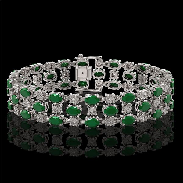 17.74 ctw Emerald & Diamond Row Bracelet 10K White Gold - REF-245W5H