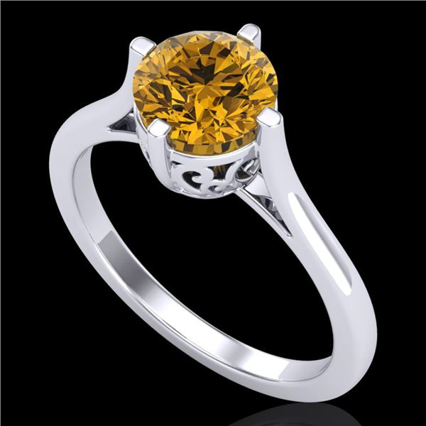 1.25 ctw Intense Fancy Yellow Diamond Art Deco Ring 18k White Gold - REF-345W5H