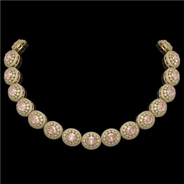 93.04 ctw Morganite & Diamond Victorian Necklace 14K Yellow Gold - REF-3788K9Y