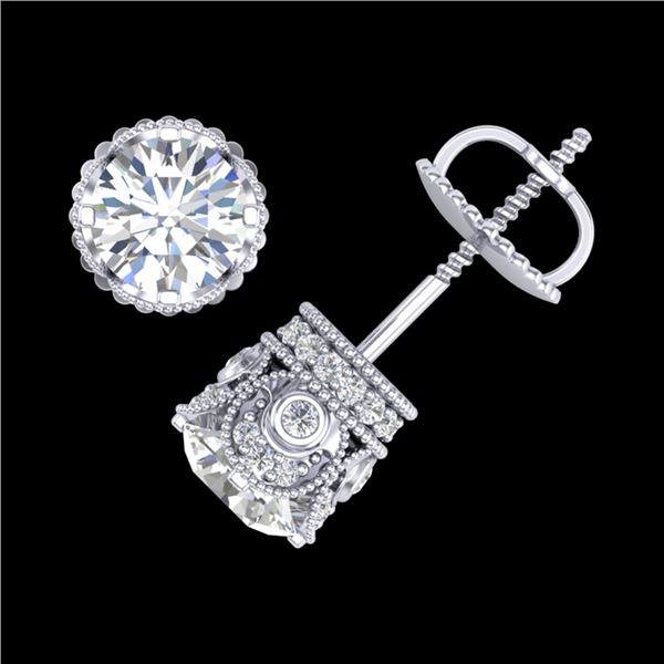 1.85 ctw VS/SI Diamond Solitaire Art Deco Stud Earrings 18k White Gold - REF-261G8W