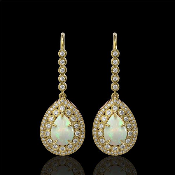 8.29 ctw Certified Opal & Diamond Victorian Earrings 14K Yellow Gold - REF-268W9H