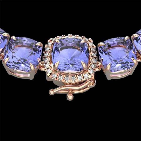 100 ctw Tanzanite & VS/SI Diamond Halo Micro Necklace 14k Rose Gold - REF-1618X2A