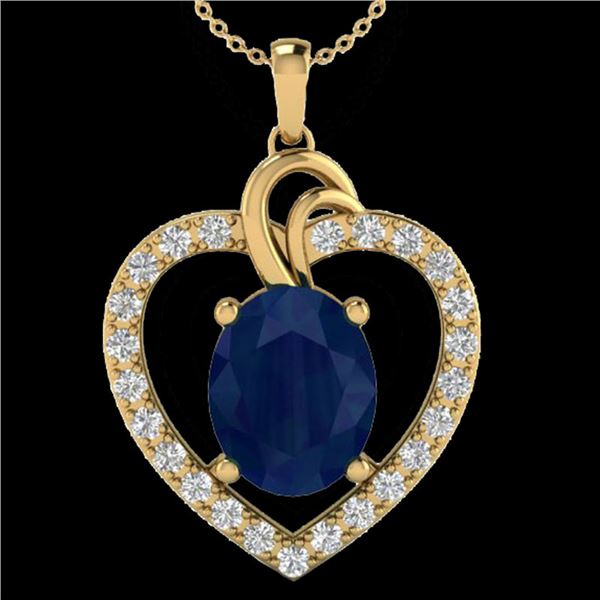 4 ctw Sapphire & VS/SI Diamond Designer Heart Necklace 14k Yellow Gold - REF-74A9N