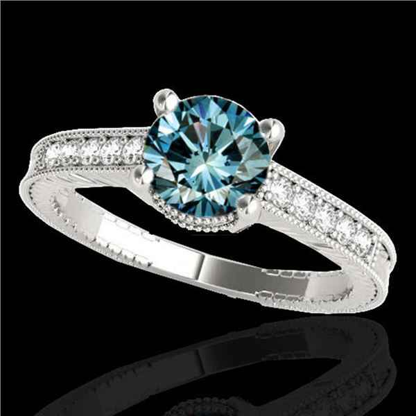 1.45 ctw SI Certified Blue Diamond Solitaire Antique Ring 10k White Gold - REF-150K2Y