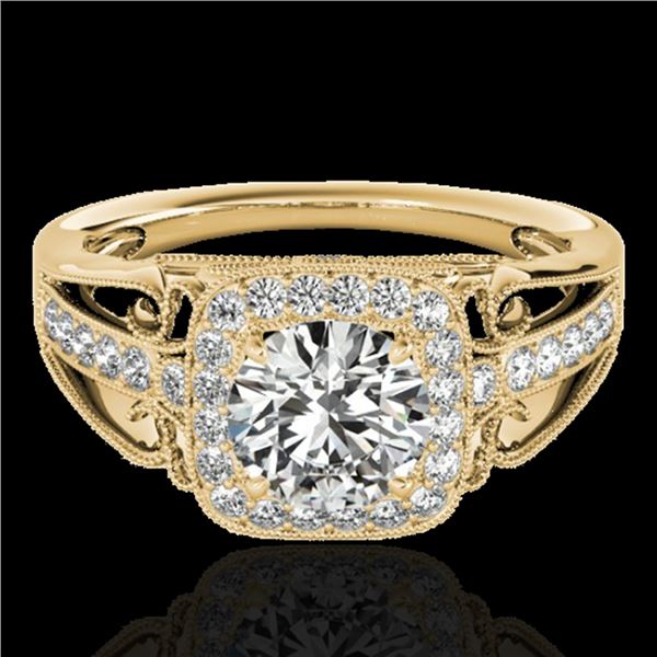 1.3 ctw Certified Diamond Solitaire Halo Ring 10k Yellow Gold - REF-197F8M