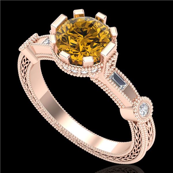 1.71 ctw Intense Fancy Yellow Diamond Art Deco Ring 18k Rose Gold - REF-345A5N