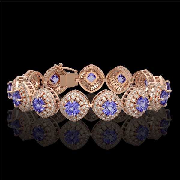 38.1 ctw Tanzanite & Diamond Victorian Bracelet 14K Rose Gold - REF-1136R8K