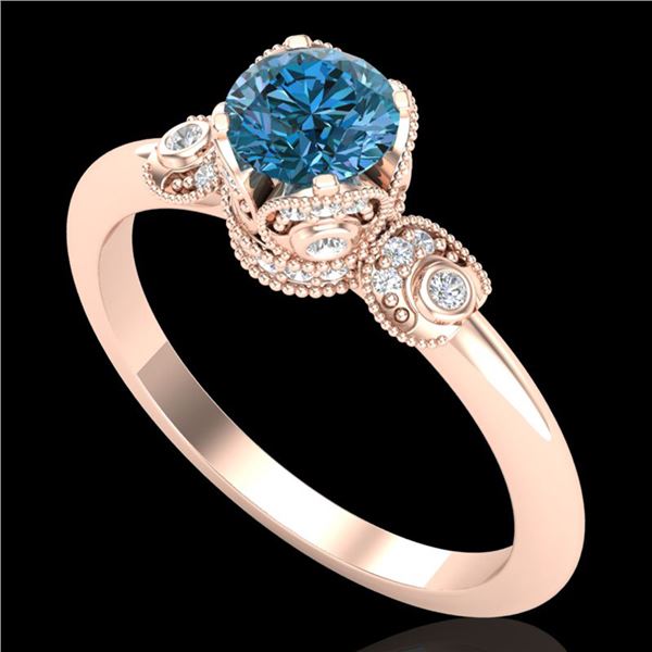 1 ctw Intense Blue Diamond Engagment Art Deco Ring 18k Rose Gold - REF-107N3F