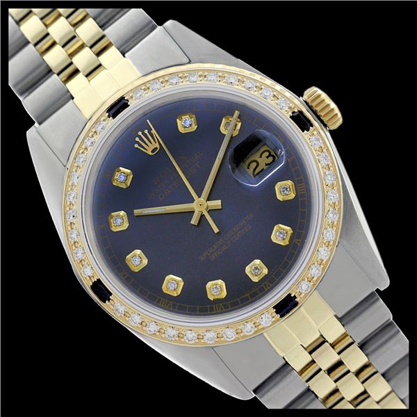 Rolex Men's Two Tone 14K Gold/SS, QuickSet, Diam Dial & Diam/Sapphire Bezel