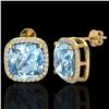 Image 2 : 12 ctw Sky Blue Topaz & Micro VS/SI Diamond Earrings 18k Yellow Gold - REF-83M3G