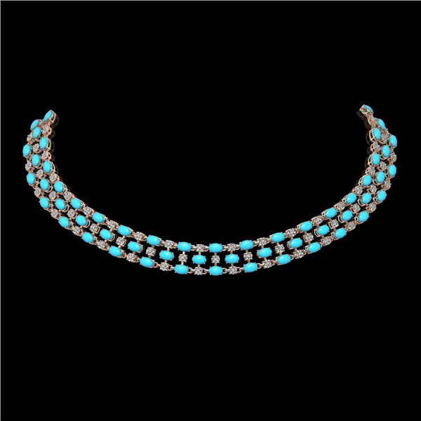 44.45 ctw Turquoise & Diamond Necklace 10K Rose Gold - REF-527G3W