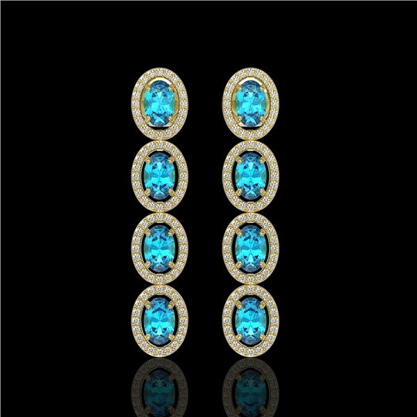 6.28 ctw Swiss Topaz & Diamond Micro Pave Halo Earrings 10k Yellow Gold - REF-143F6M