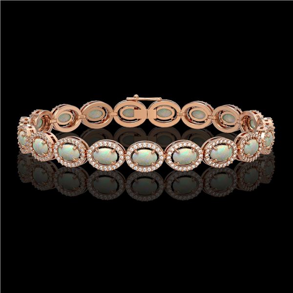 9.5 ctw Opal & Diamond Micro Pave Halo Bracelet 10k Rose Gold - REF-251Y8X