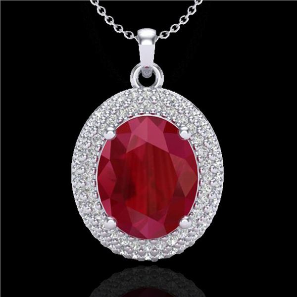 4.50 ctw Ruby & Micro Pave VS/SI Diamond Necklace 18k White Gold - REF-120K9Y