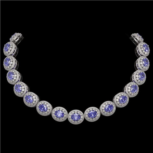 114.35 ctw Tanzanite & Diamond Victorian Necklace 14K White Gold - REF-3400M2G