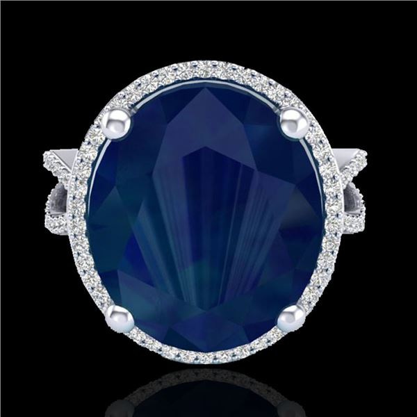 12 ctw Sapphire & Micro Pave VS/SI Diamond Ring 18k White Gold - REF-143R6K